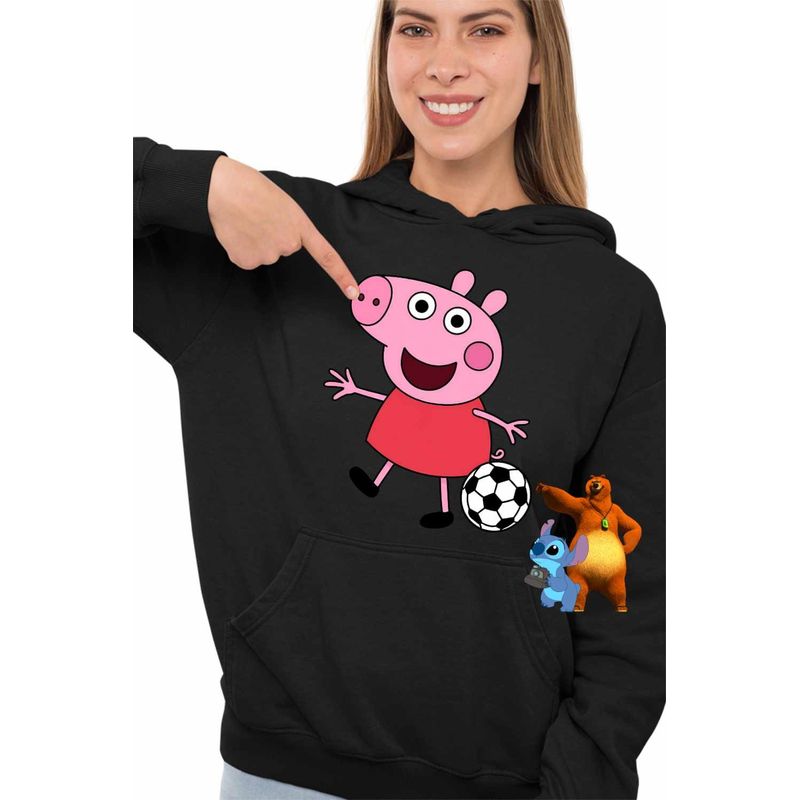 Fashion, accesorii si bijuterii - Femei - Imbracaminte femei - Hanorace femei - Hanorac Femei Purcelusa Peppa Fotbal, negru, marime S - Infinity.ro