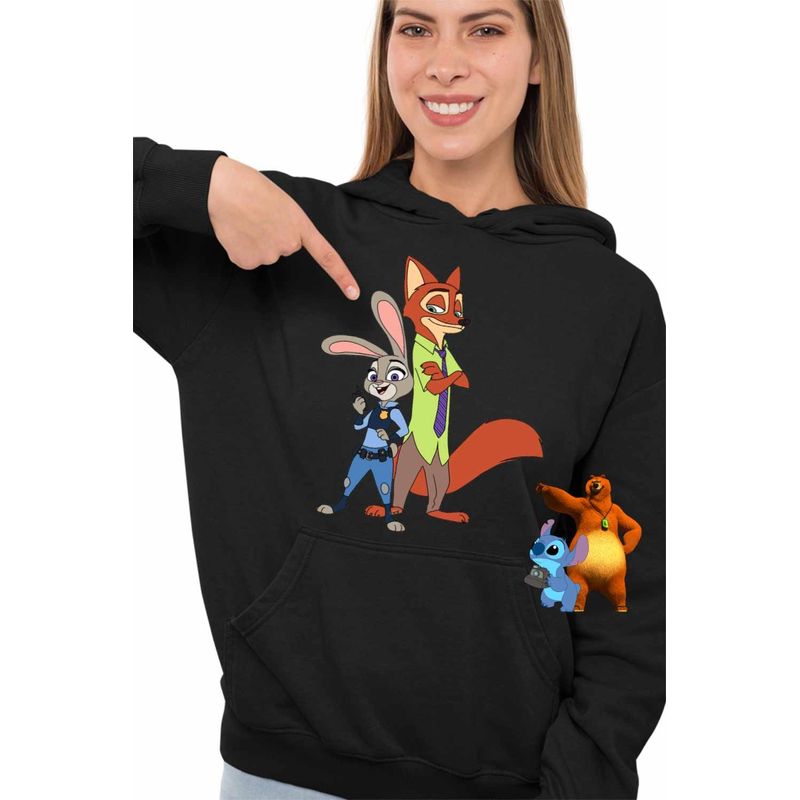 Fashion, accesorii si bijuterii - Femei - Imbracaminte femei - Hanorace femei - Hanorac Femei Zootopia Nick Judy Parteneri, negru, marime S - Infinity.ro