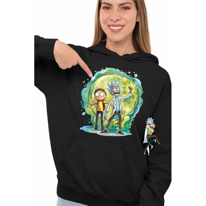 Fashion, accesorii si bijuterii - Femei - Imbracaminte femei - Hanorace femei - Hanorac Femei Rick and Morty Planete Spatiu, negru, marime S - Infinity.ro