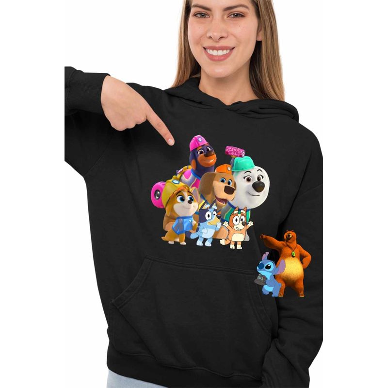 Fashion, accesorii si bijuterii - Femei - Imbracaminte femei - Hanorace femei - Hanorac Femei Pupstruction Bluey Catelusi Constructori Bingo Blue, negru, marime S - Infinity.ro