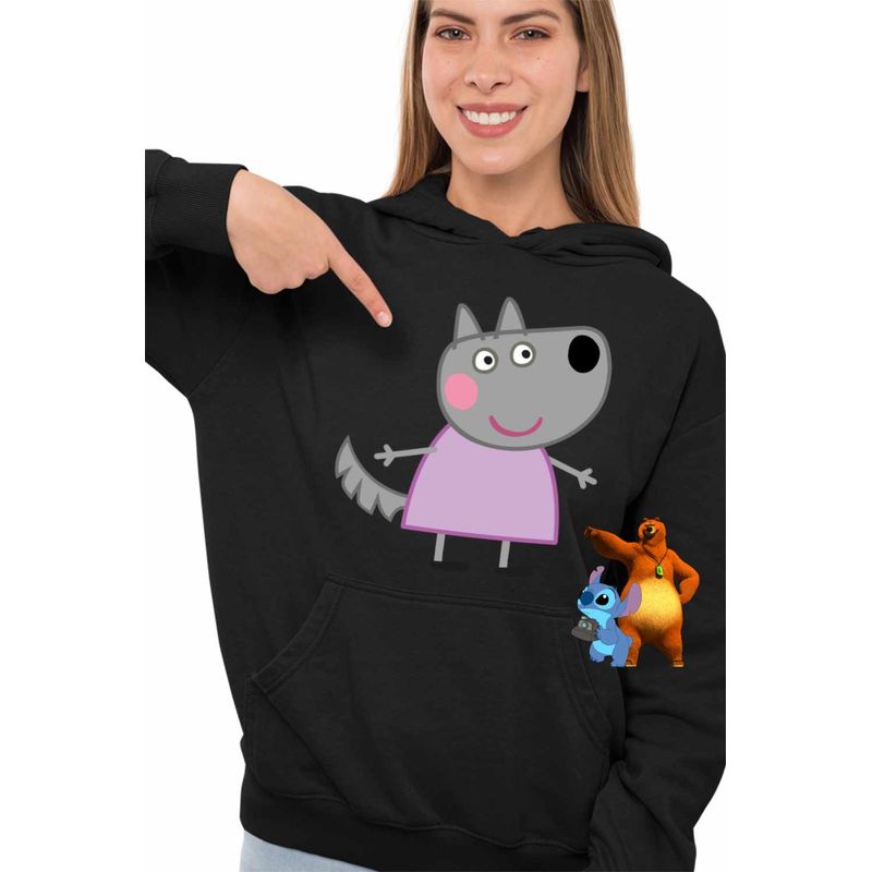 Fashion, accesorii si bijuterii - Femei - Imbracaminte femei - Hanorace femei - Hanorac Femei Lupoaica Wendy Purcelusa Peppa Pig, negru, marime S - Infinity.ro
