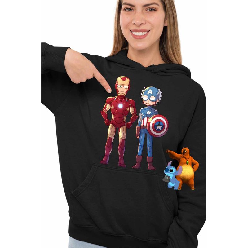 Fashion, accesorii si bijuterii - Femei - Imbracaminte femei - Hanorace femei - Hanorac Femei Iron Man Rick and Morty Captain America, negru, marime S - Infinity.ro