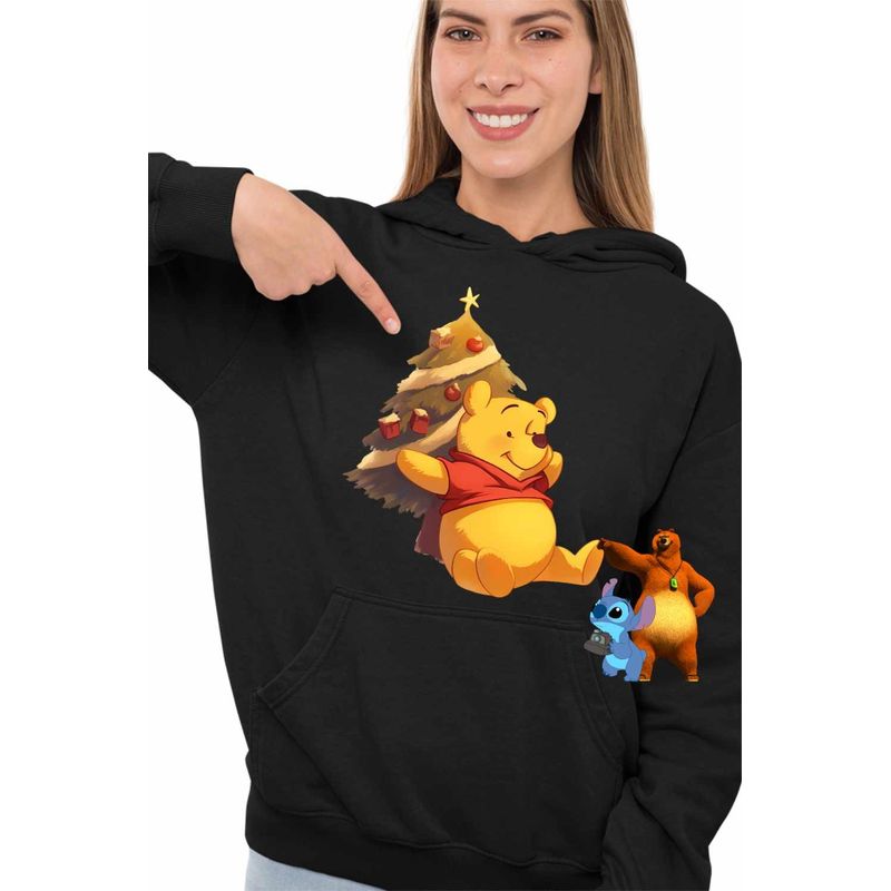 Fashion, accesorii si bijuterii - Femei - Imbracaminte femei - Hanorace femei - Hanorac Femei Winnie the Pooh Craciun Puh Sarbatori, negru, marime S - Infinity.ro