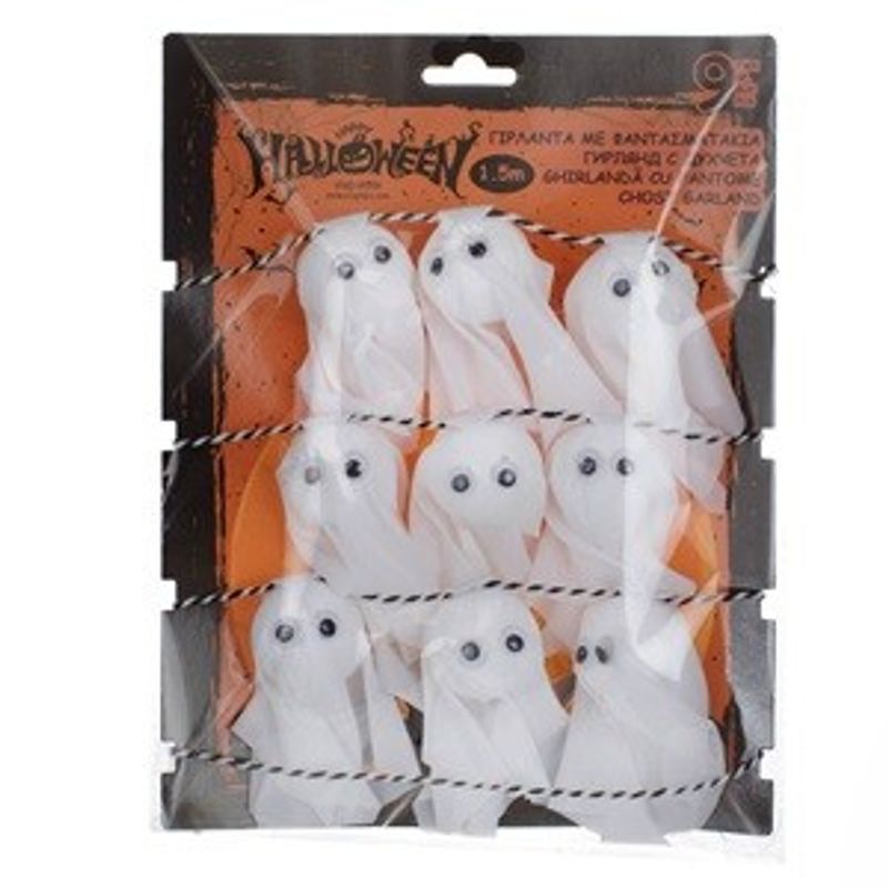 Casa si Gradina - Decoratiuni - Decoratiuni petrecere - Bannere si ghirlande decorative - Ghirlanda decorativa de Halloween cu 9 figurine fantoma, 1.5m, alba - Infinity.ro