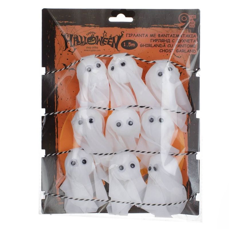 Casa si Gradina - Decoratiuni - Decoratiuni petrecere - Bannere si ghirlande decorative - Ghirlanda decorativa de Halloween cu 9 figurine fantoma, 1.5m, alba - Infinity.ro