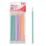 Carti si Birotica - Birotica - Instrumente de scris - Creioane - Set 12 creioane HB triunghiulare cu radiera, culori lila, verde si somon - Infinity.ro
