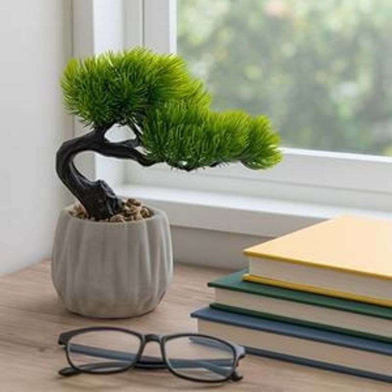 Casa si Gradina - Decoratiuni - Obiecte decorative - Plante artificiale - Ghiveci Decorativ cu Planta Artificiala Bonsai, Gri, 17x15x19cm - Infinity.ro