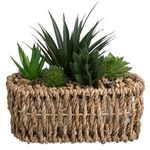 Casa si Gradina - Decoratiuni - Obiecte decorative - Plante artificiale - Ghiveci decorativ oval din paie cu 5 plante artificiale, 19x8x17cm, verde - Infinity.ro