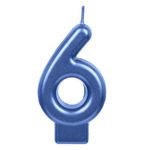 Casa si Gradina - Decoratiuni - Aromaterapie si lumanari - Lumanari si candele - Lumanare cifra 6 pentru tort, Bleu Metalizat, inaltime 7 cm - Infinity.ro