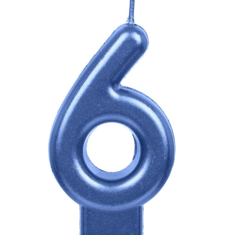Casa si Gradina - Decoratiuni - Aromaterapie si lumanari - Lumanari si candele - Lumanare cifra 6 pentru tort, Bleu Metalizat, inaltime 7 cm - Infinity.ro