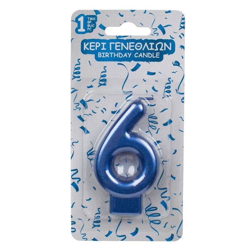 Casa si Gradina - Decoratiuni - Aromaterapie si lumanari - Lumanari si candele - Lumanare cifra 6 pentru tort, Bleu Metalizat, inaltime 7 cm - Infinity.ro