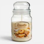 Casa si Gradina - Decoratiuni - Aromaterapie si lumanari - Lumanari si candele - Lumanare parfumata ecru cu aroma de biscuiti in recipient din sticla cu capac, 9,5x17 cm, 80 ore ardere - Infinity.ro