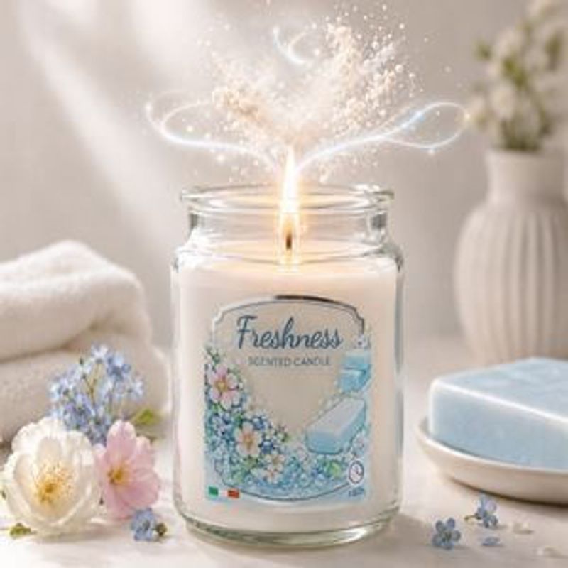 Casa si Gradina - Decoratiuni - Aromaterapie si lumanari - Lumanari si candele - Lumanare parfumata alba in recipient de sticla cu capac, 9,5x17 cm, 80 ore ardere - Infinity.ro