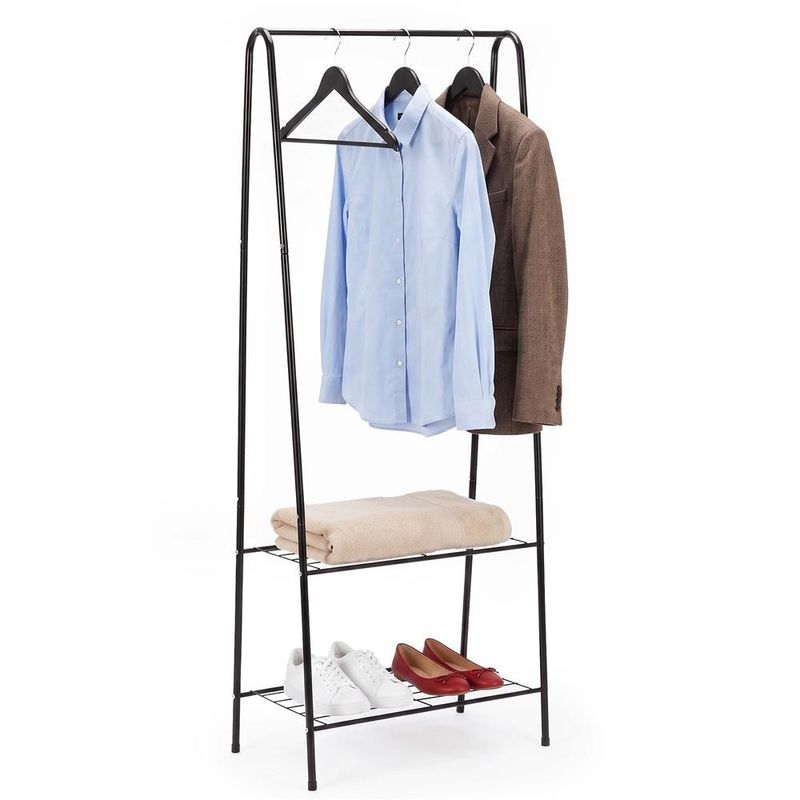 Casa si Gradina - Mobilier - Organizare si depozitare - Cuiere - Suport metalic pentru haine cu bara si 2 rafturi, structura otel, 60x34x150 cm, negru - Infinity.ro
