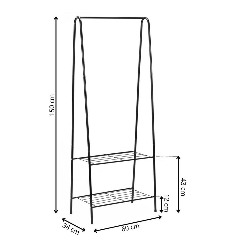 Casa si Gradina - Mobilier - Organizare si depozitare - Cuiere - Suport metalic pentru haine cu bara si 2 rafturi, structura otel, 60x34x150 cm, negru - Infinity.ro
