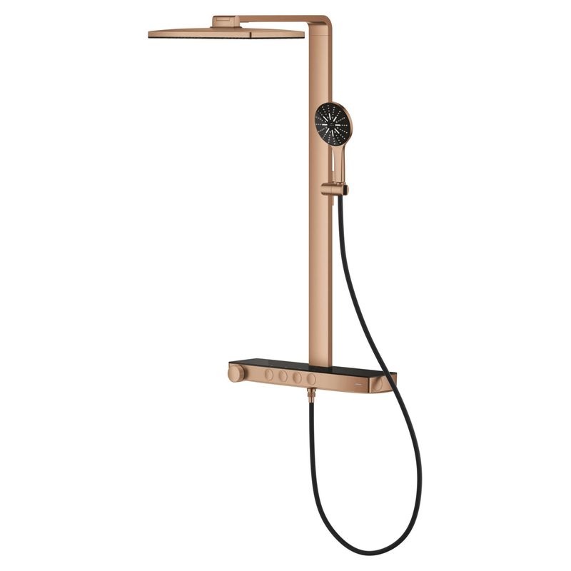 Casa si Gradina - Sanitare - Cazi si cabine de dus - Coloane si seturi de dus - Sistem de dus Grohe 100962DL00 SPA Aqua Pure, termostat, palarie dus 400 mm, 3 functii para dus, cupru mat - Infinity.ro