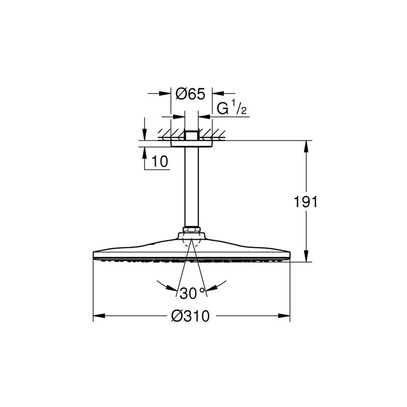 Casa si Gradina - Sanitare - Cazi si cabine de dus - Coloane si seturi de dus - Dus fix Grohe 26560AL0, Rainshower 310, pe tavan, 310 mm, 1 functie, mat, grafit - Infinity.ro