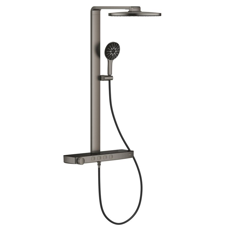 Casa si Gradina - Sanitare - Cazi si cabine de dus - Coloane si seturi de dus - Sistem de dus Grohe 100964AL00 SPA Aqua Pure, termostat, palarie dus 360 mm, 3 functii para dus, grafit mat - Infinity.ro