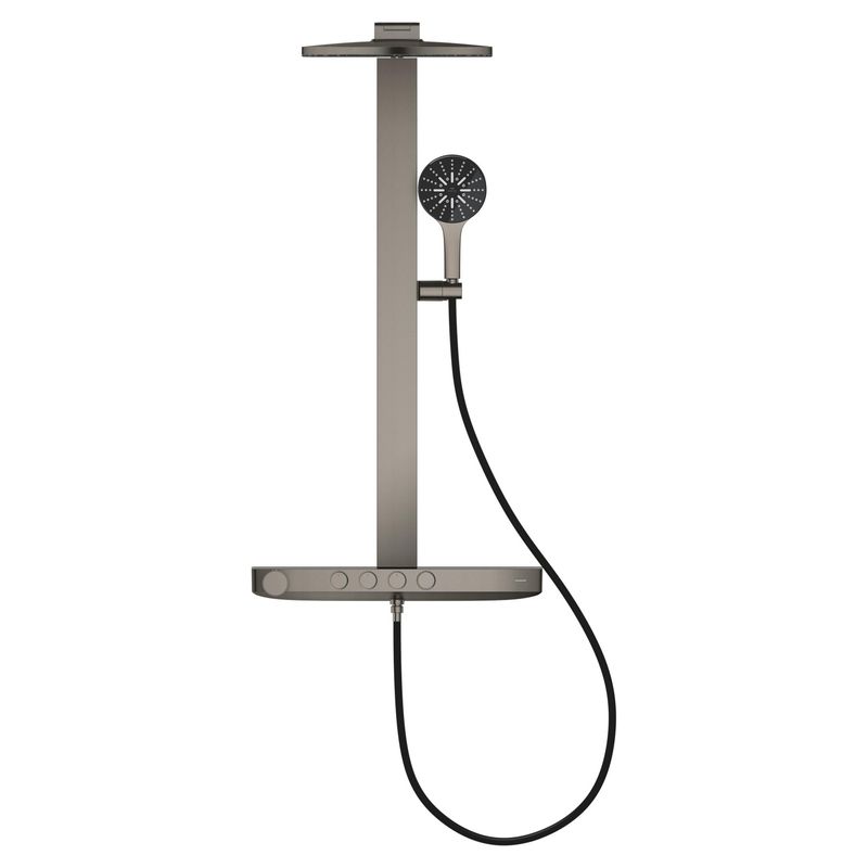 Casa si Gradina - Sanitare - Cazi si cabine de dus - Coloane si seturi de dus - Sistem de dus Grohe 100964AL00 SPA Aqua Pure, termostat, palarie dus 360 mm, 3 functii para dus, grafit mat - Infinity.ro
