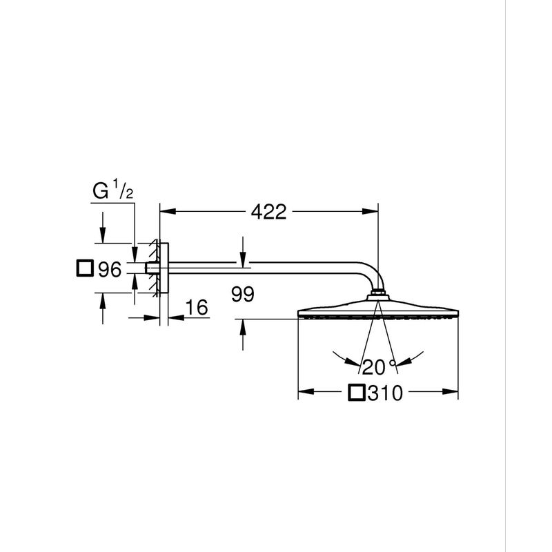 Casa si Gradina - Sanitare - Cazi si cabine de dus - Coloane si seturi de dus - Dus fix Grohe 26564KF0, EuroCube, pe perete, 310 mm, 1 functie, mat, negru - Infinity.ro