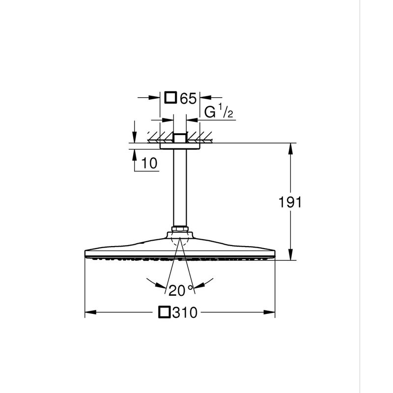 Casa si Gradina - Sanitare - Cazi si cabine de dus - Coloane si seturi de dus - Dus fix Grohe 26566A00, Rainshower 310 Cube, pe tavan, 310 mm, 1 functie, lucios, grafit - Infinity.ro