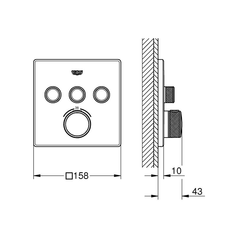 Casa si Gradina - Sanitare - Cazi si cabine de dus - Coloane si seturi de dus - Unitate comanda Grohe 29126DA0, SmartControl, termostat, 3 iesiri, necesita valva, lucios, cupru - Infinity.ro