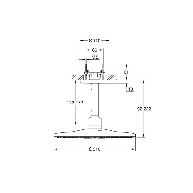Casa si Gradina - Sanitare - Cazi si cabine de dus - Coloane si seturi de dus - Dus fix Grohe 22124KF0, SmartActive 310, pe tavan, 310 mm, 2 functii, necesita valva, mat, negru - Infinity.ro