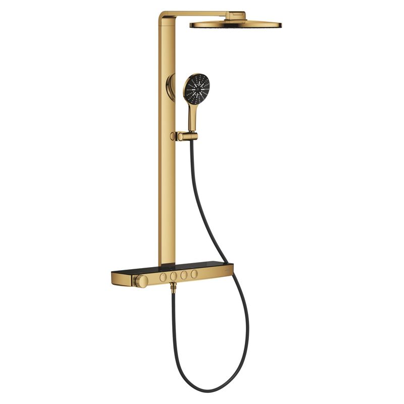 Casa si Gradina - Sanitare - Cazi si cabine de dus - Coloane si seturi de dus - Sistem de dus Grohe 101680GL00 SPA Aqua Pure, termostat, palarie dus 360 mm, 3 functii para dus, auriu lucios - Infinity.ro