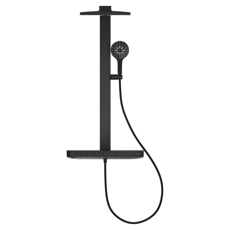 Casa si Gradina - Sanitare - Cazi si cabine de dus - Coloane si seturi de dus - Sistem de dus Grohe 101680KF00 SPA Aqua Pure, termostat, palarie dus 360 mm, 3 functii para dus, negru mat - Infinity.ro