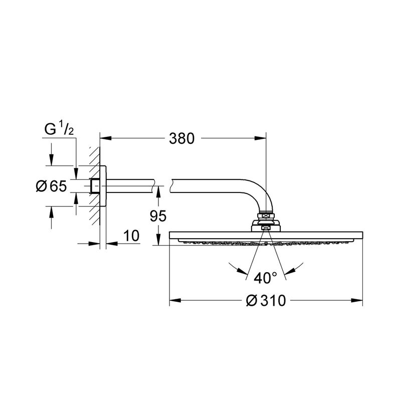 Casa si Gradina - Sanitare - Cazi si cabine de dus - Coloane si seturi de dus - Dus fix Grohe 26066A00, Rainshower 310, pe perete, 310 mm, 1 functie, lucios, grafit - Infinity.ro