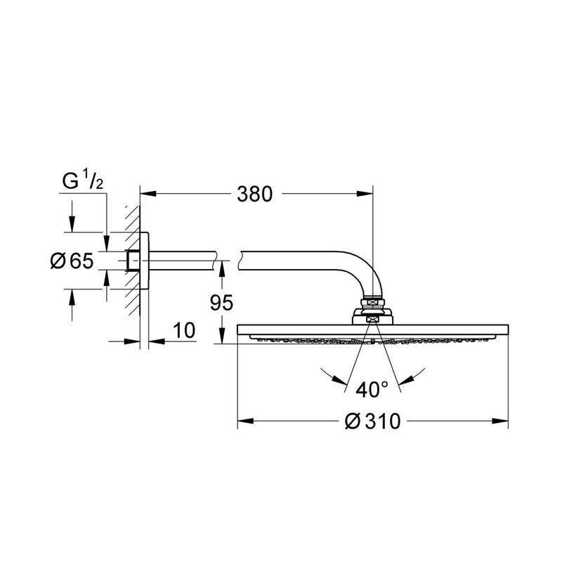 Casa si Gradina - Sanitare - Cazi si cabine de dus - Coloane si seturi de dus - Dus fix Grohe 26066KF0, Rainshower 310, pe perete, 310 mm, 1 functie, mat, negru - Infinity.ro