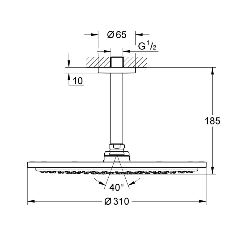 Casa si Gradina - Sanitare - Cazi si cabine de dus - Coloane si seturi de dus - Dus fix Grohe 26067DA0, Rainshower 310, pe tavan, 310 mm, 1 functie, lucios, cupru - Infinity.ro