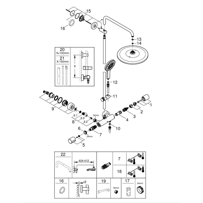 Casa si Gradina - Sanitare - Cazi si cabine de dus - Coloane si seturi de dus - Sistem de dus Grohe 26836DA0, SmartActive, aparent, termostat, 310 mm, 1 functie, lucios, cupru - Infinity.ro