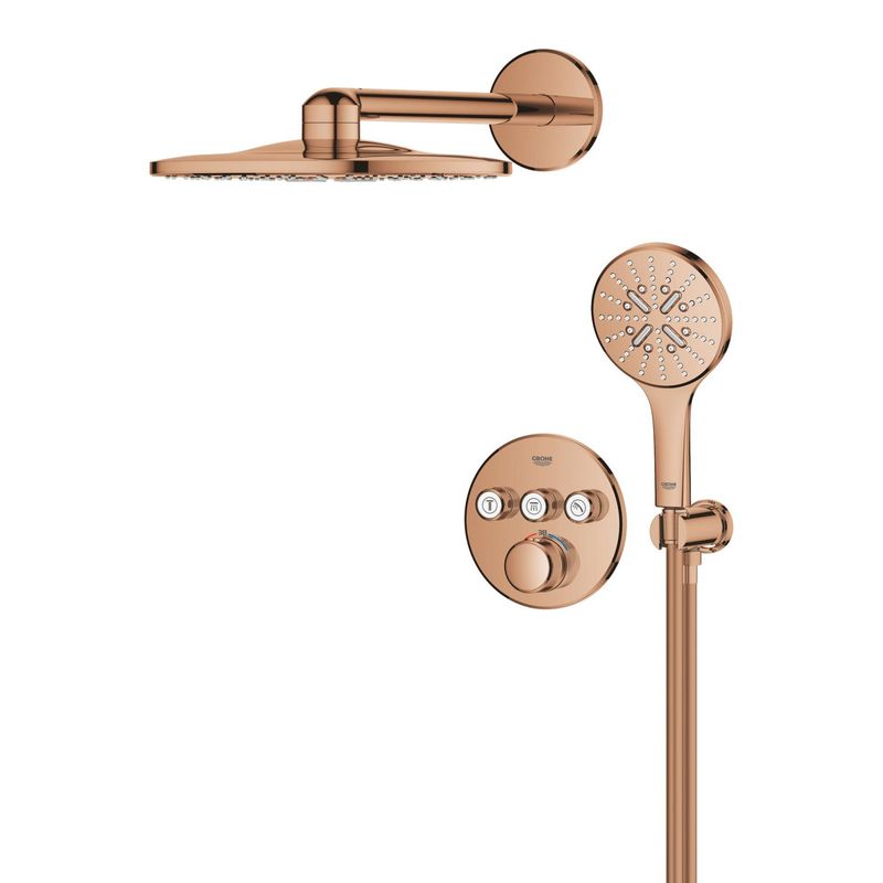 Casa si Gradina - Sanitare - Cazi si cabine de dus - Coloane si seturi de dus - Sistem dus Grohe 34863DA0, SmartControl 310, incastrat, termostat, 310 mm, 2 functii, lucios, cupru - Infinity.ro