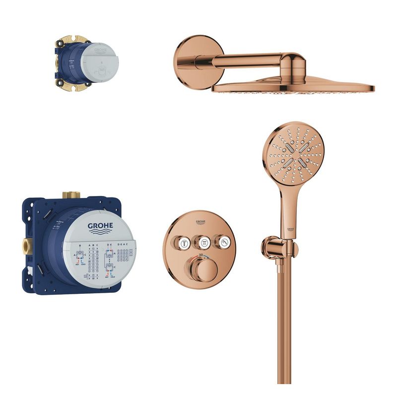 Casa si Gradina - Sanitare - Cazi si cabine de dus - Coloane si seturi de dus - Sistem dus Grohe 34863DA0, SmartControl 310, incastrat, termostat, 310 mm, 2 functii, lucios, cupru - Infinity.ro