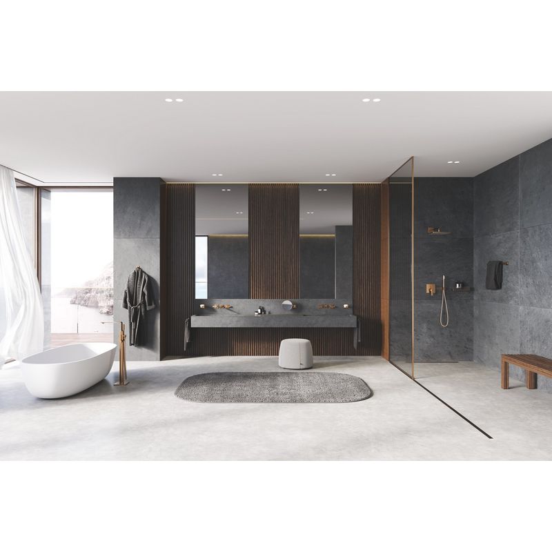 Casa si Gradina - Sanitare - Cazi si cabine de dus - Coloane si seturi de dus - Dus fix Grohe 26564DL0, Rainshower 310 Cube, 1/2'', pe perete, 1 functie, 310 mm, brat, mat, cupru - Infinity.ro