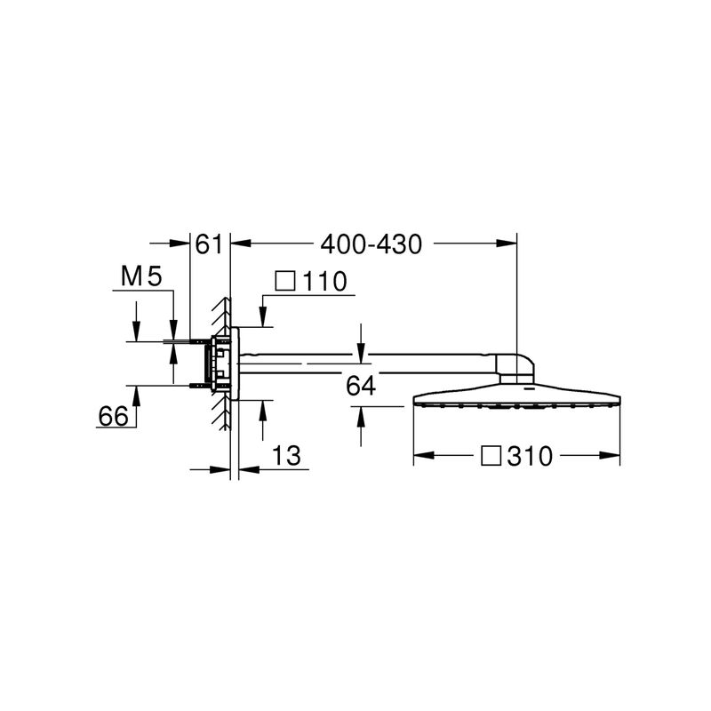 Casa si Gradina - Sanitare - Cazi si cabine de dus - Coloane si seturi de dus - Dus fix Grohe 26479AL0, Rainshower 310 Cube, pe perete, 2 functii, 310 mm, necesita valva, mat, grafit - Infinity.ro