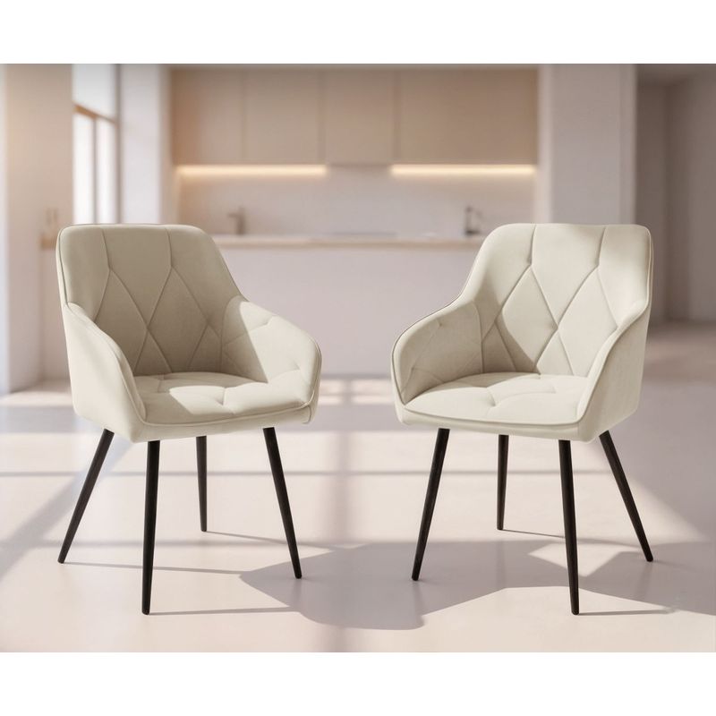 Casa si Gradina - Mobilier - Scaune si fotolii - Scaune - Set 2 scaune dining tapitate din catifea Diamante, 55x58x83 cm, maxim 120 kg, crem - Infinity.ro