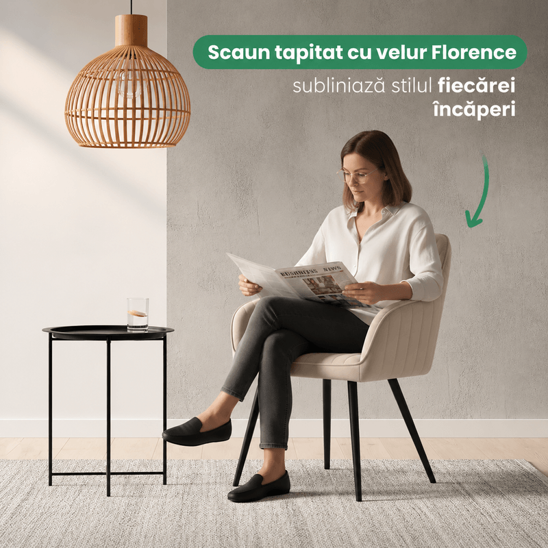 Casa si Gradina - Mobilier - Scaune si fotolii - Scaune - Set 2 scaune dining tapitate din velur Florence, 55x58x82 cm, maxim 120 kg, bej - Infinity.ro