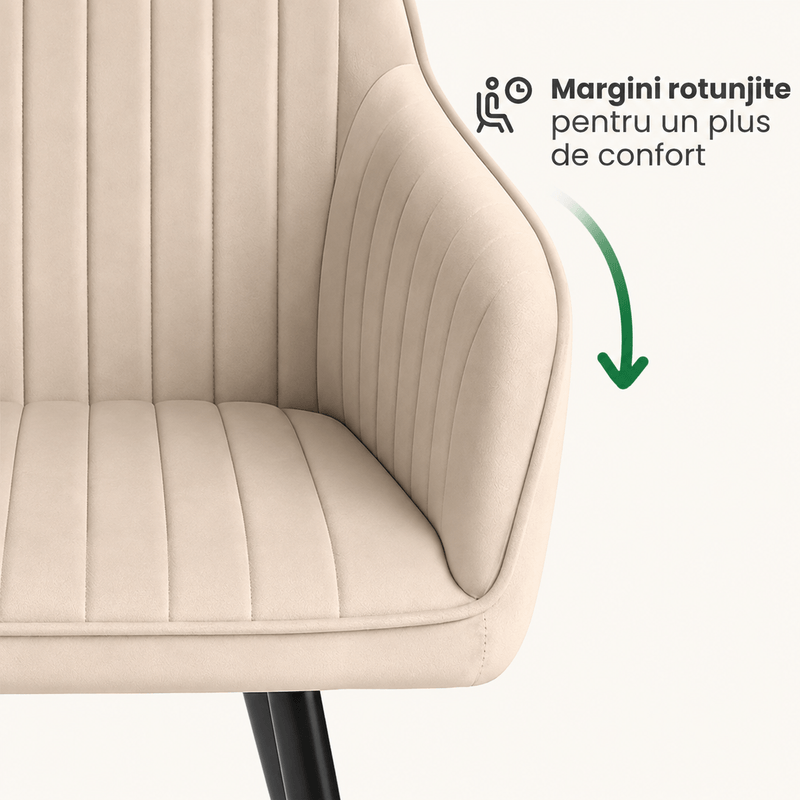 Casa si Gradina - Mobilier - Scaune si fotolii - Scaune - Set 2 scaune dining tapitate din velur Florence, 55x58x82 cm, maxim 120 kg, bej - Infinity.ro
