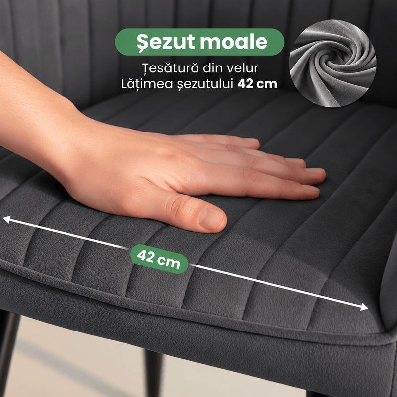 Casa si Gradina - Mobilier - Scaune si fotolii - Scaune - Set 2 scaune dining tapitate din velur Florence, 55x58x82 cm, maxim 120 kg, gri grafit - Infinity.ro