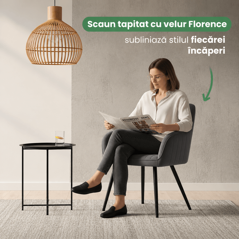 Casa si Gradina - Mobilier - Scaune si fotolii - Scaune - Set 2 scaune dining tapitate din velur Florence, 55x58x82 cm, maxim 120 kg, gri grafit - Infinity.ro
