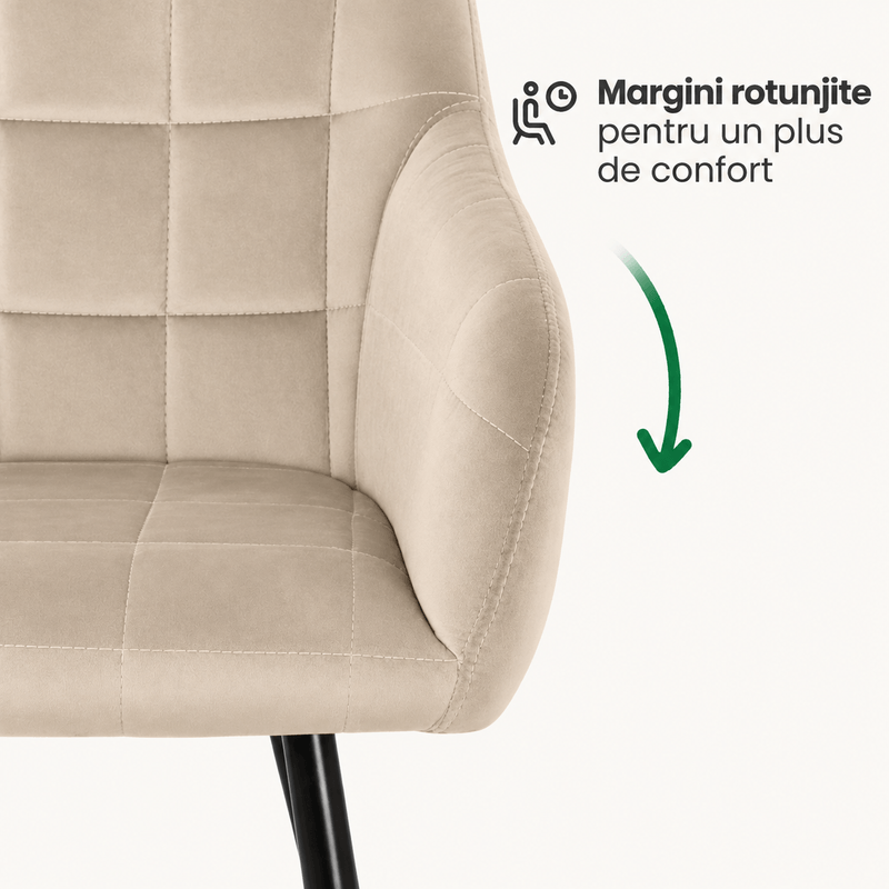Casa si Gradina - Mobilier - Scaune si fotolii - Scaune - Set 2 scaune dining tapitate cu velur Luxano, cusaturi patrate, 54x58x82 cm, bej deschis - Infinity.ro