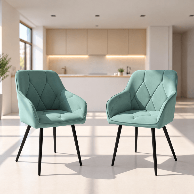 Casa si Gradina - Mobilier - Scaune si fotolii - Scaune - Set 2 scaune dining tapitate din catifea Diamante, 55x58x83 cm, maxim 120 kg, turcoaz - Infinity.ro