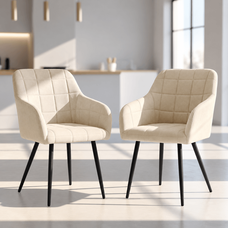 Casa si Gradina - Mobilier - Scaune si fotolii - Scaune - Set 2 scaune dining tapitate cu velur Luxano, cusaturi patrate, 54x58x82 cm, bej deschis - Infinity.ro