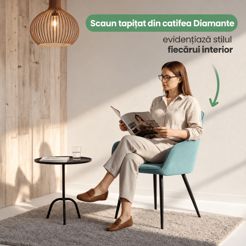 Casa si Gradina - Mobilier - Scaune si fotolii - Scaune - Set 2 scaune dining tapitate din catifea Diamante, 55x58x83 cm, maxim 120 kg, turcoaz - Infinity.ro