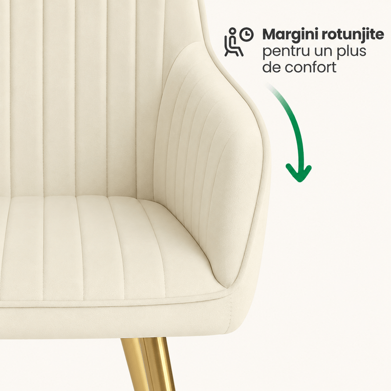 Casa si Gradina - Mobilier - Scaune si fotolii - Scaune - Set 2 scaune dining tapitate din velur Florence, 55x58x82 cm, maxim 120 kg, crem - Infinity.ro