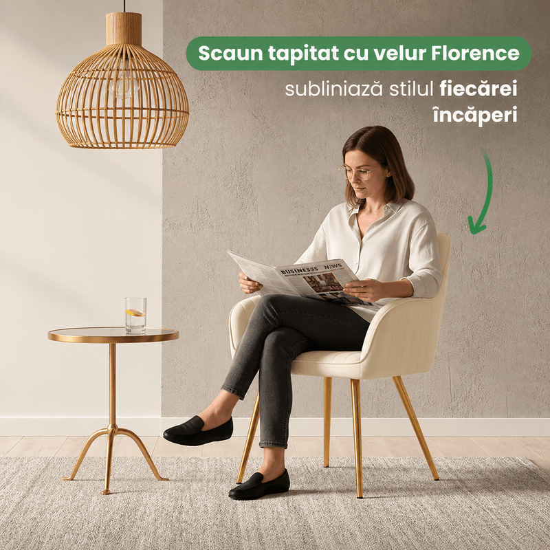 Casa si Gradina - Mobilier - Scaune si fotolii - Scaune - Set 2 scaune dining tapitate din velur Florence, 55x58x82 cm, maxim 120 kg, crem - Infinity.ro