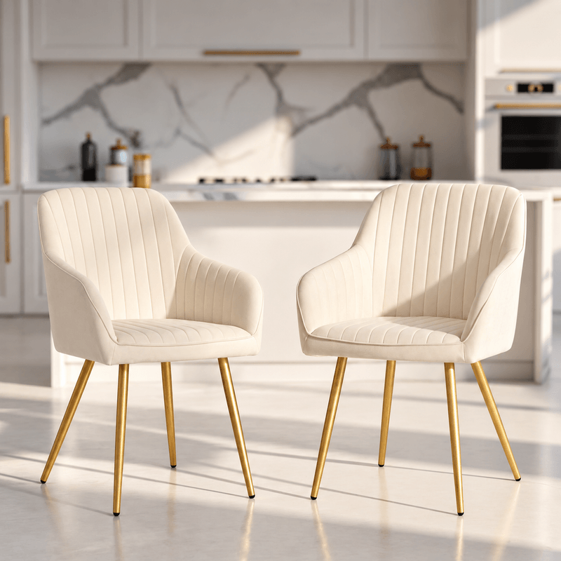 Casa si Gradina - Mobilier - Scaune si fotolii - Scaune - Set 2 scaune dining tapitate din velur Florence, 55x58x82 cm, maxim 120 kg, crem - Infinity.ro