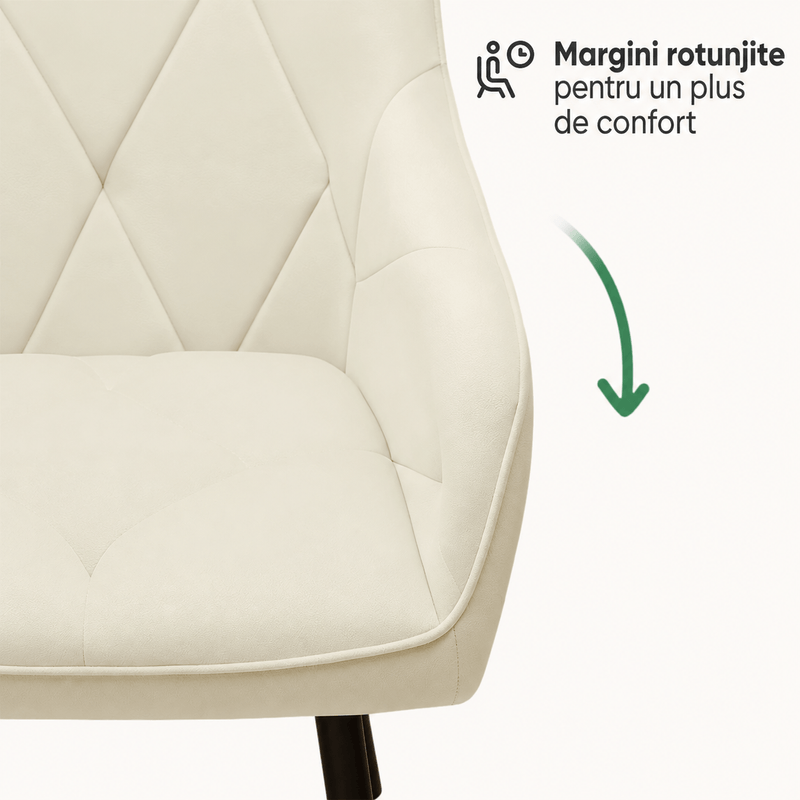 Casa si Gradina - Mobilier - Scaune si fotolii - Scaune - Set 2 scaune dining tapitate din catifea Diamante, 55x58x83 cm, maxim 120 kg, crem - Infinity.ro